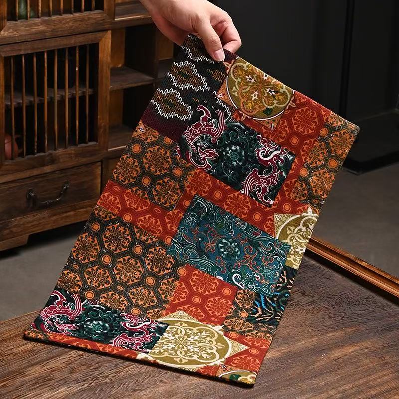 中式茶垫拼布双面茶席布艺茶布禅意茶杯垫复古茶席民族风，46×26cm