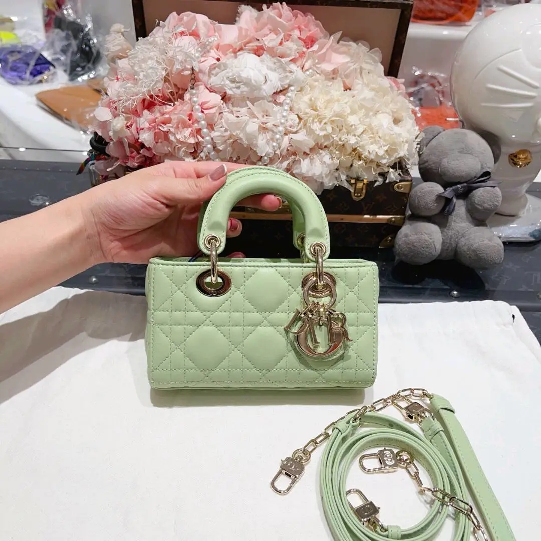 99新 DIOR/迪奥 Dior 迪奥 D-joy 戴妃 mini 羊皮 梦幻绿色
