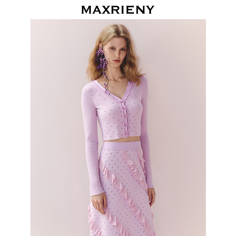 【CiCi专属】MAXRIENY20浪漫风华丽烫钻V领长袖修身上衣