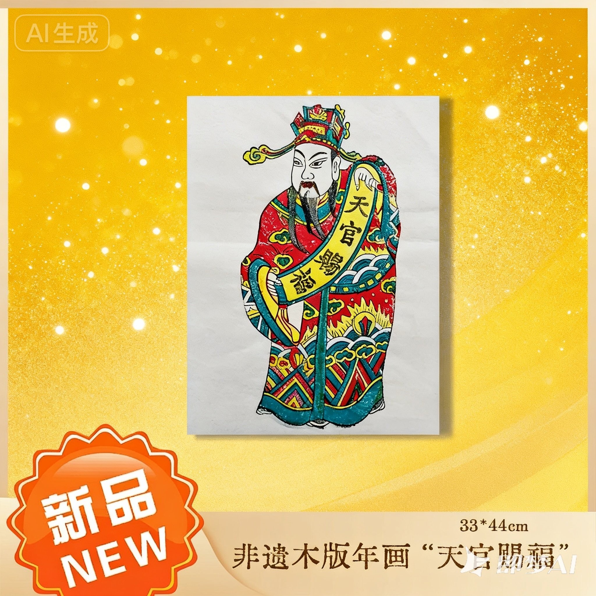 【老师推荐】印刷版画天官赐福、状元、佳人爱菊木板年画陕西发货