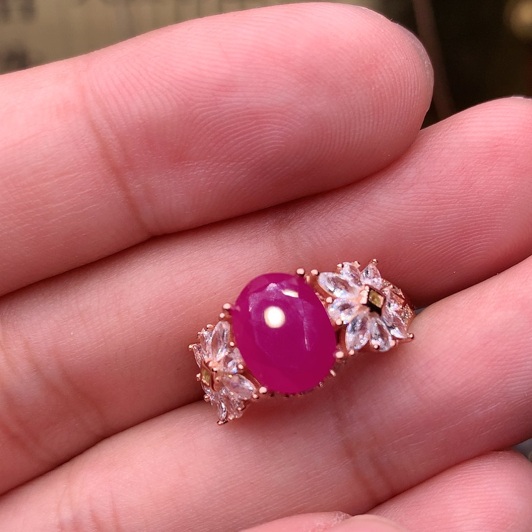 红宝石戒指银S925镶嵌