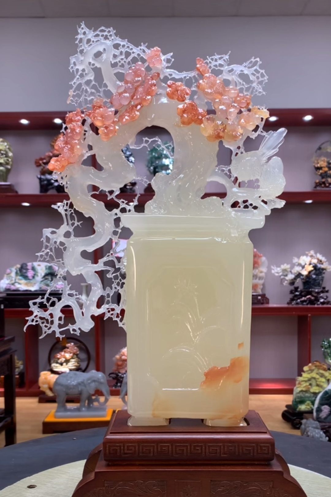 9206家居装饰摆件玉石雕刻电视柜玄关新中式创意书房山水花鸟白菜