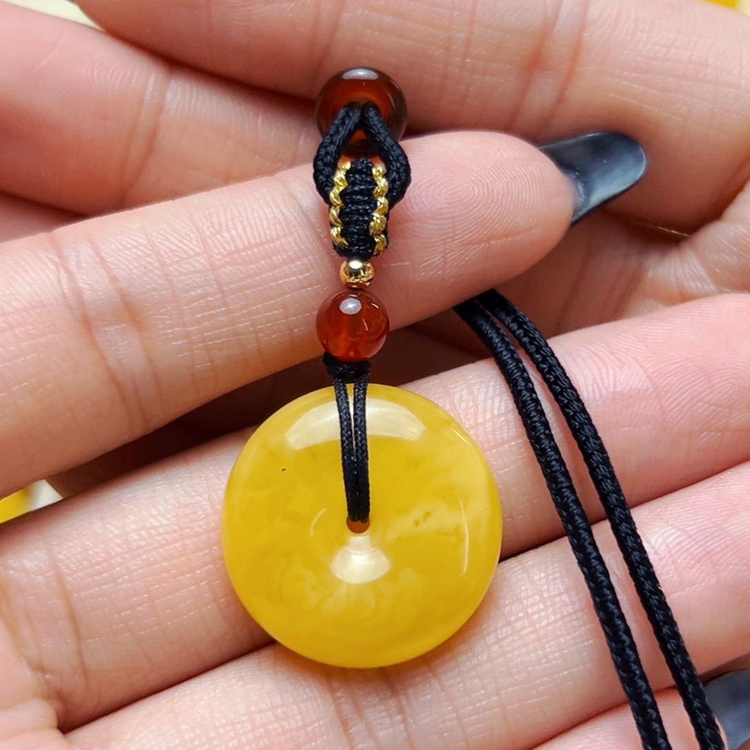 未镶嵌蜜蜡裸石23mm福利平安扣项链 