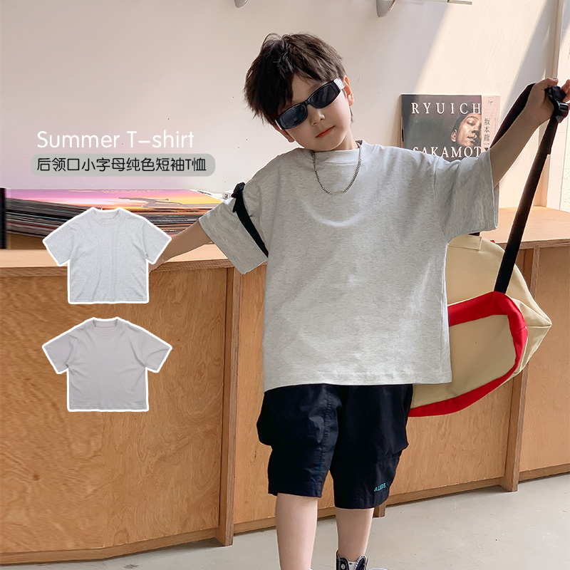 童装男童短袖T恤2024新款夏季纯色上衣休闲儿童半袖夏装 37345