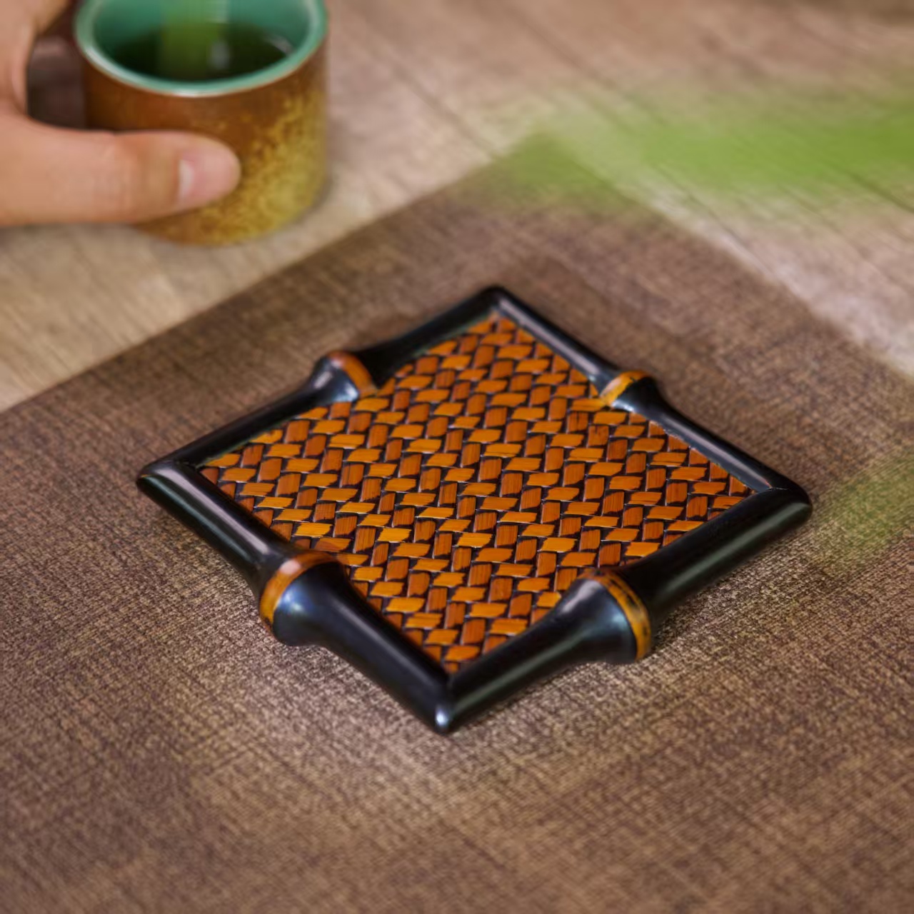 新款筇竹方形杯垫手工茶道茶具家用创意茶道隔热干泡杯托中式
