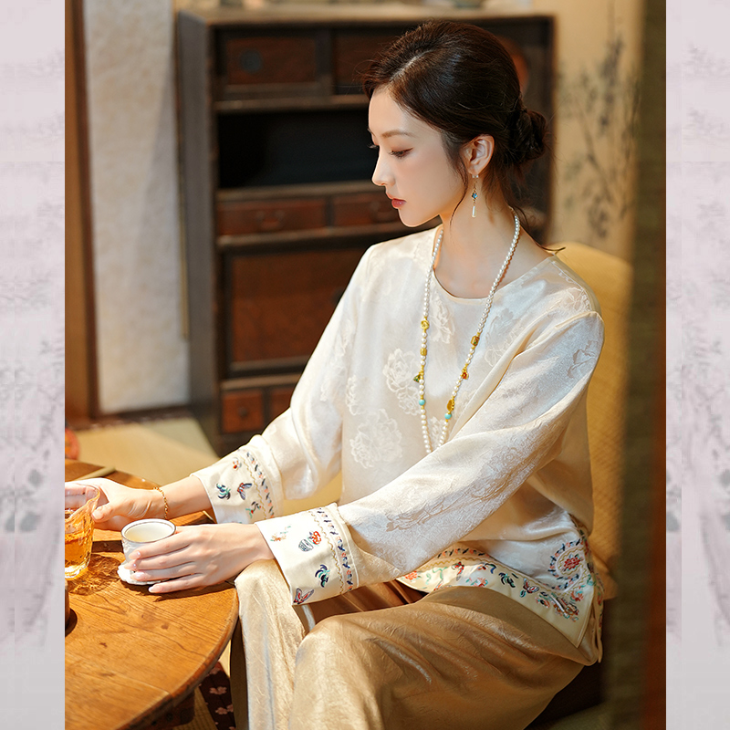 【清浅】新中式国风女装醋酸上衣2025秋季高级感复古百搭打底小衫