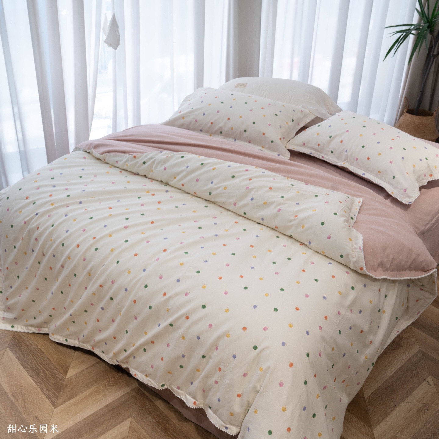 少女可爱风秋冬加厚生态磨毛全棉四件套纯棉印花嵌绳款柔软保暖