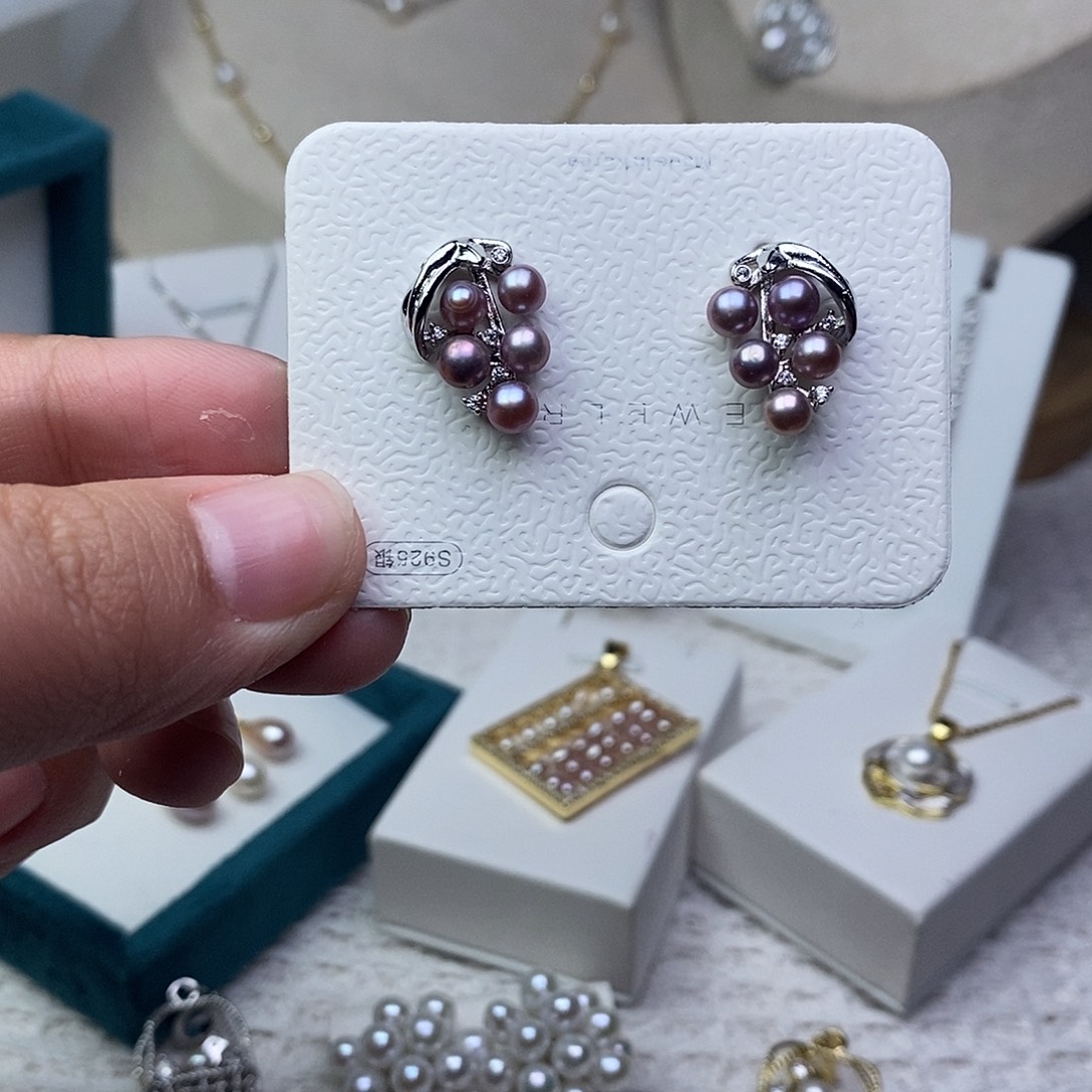 耳饰银S925镶嵌淡水珍珠