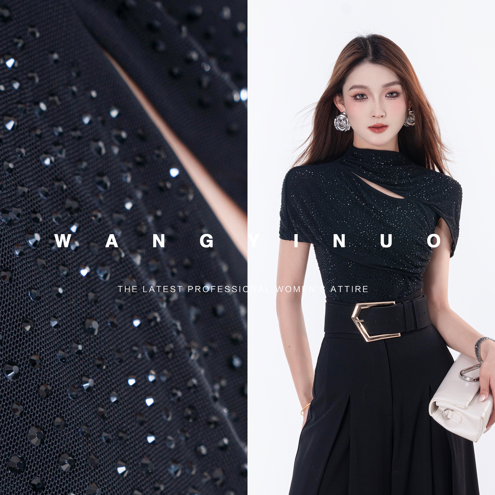 MD定制·依诺【满星点缀】2025夏季设计感气质法式百搭黑色显瘦上衣