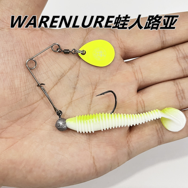 蛙人黑坑小复合亮片带钩带饵旋转黄绿色大号亮片噪音鲈鱼