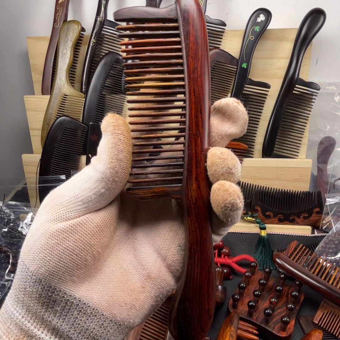 微凹黄檀插齿手柄梳