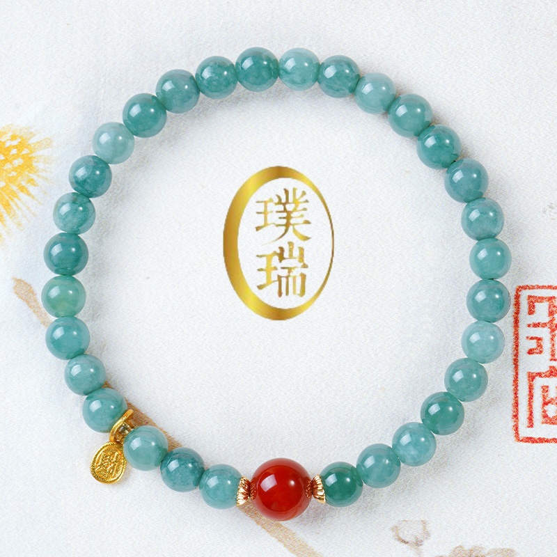 天然蓝水翡翠配南红顶珠手链 多样性发一 SL611