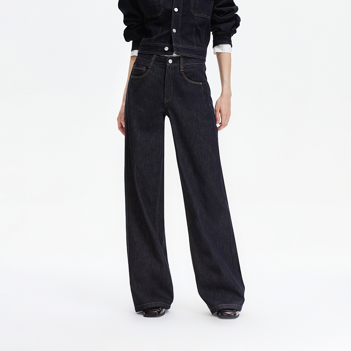 ONLY2025秋季新款撞色明线松弛宽松直筒裤长裤牛仔裤女|125332064