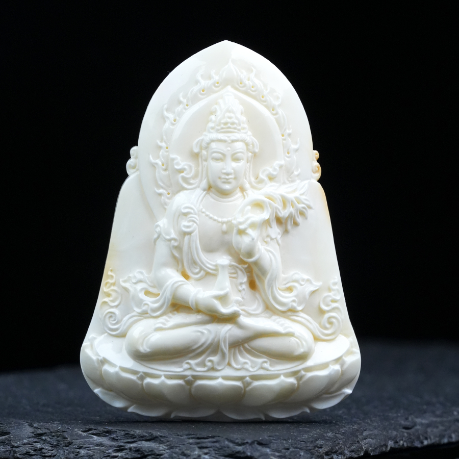 胡玩珠宝浓瓷白蜡坐姿观音吊坠纯天然蜜蜡精品俄料琥珀王华辉亲工