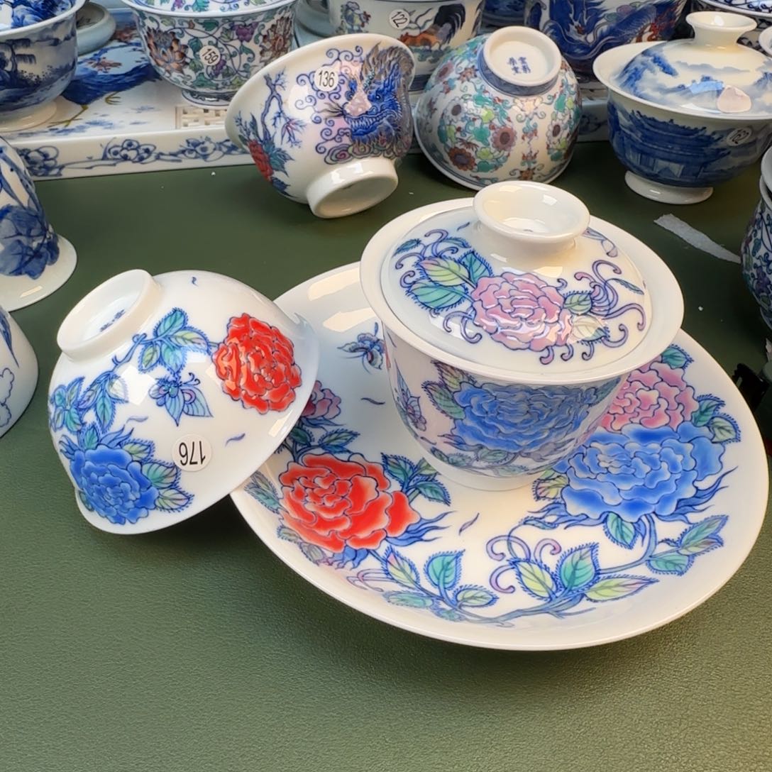 景德镇纯手工手绘茶具玫瑰三件套