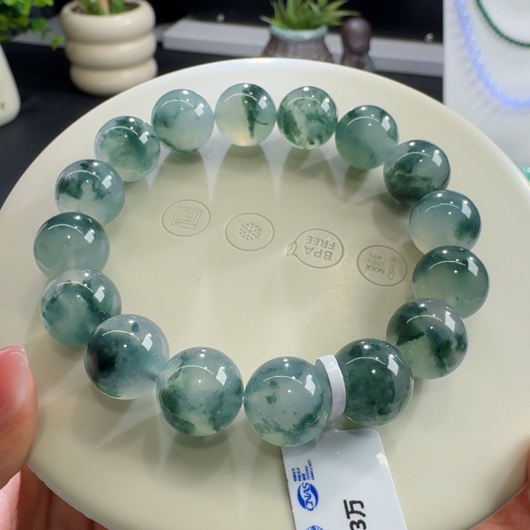 未镶嵌手链翡翠爱**?冰胶水草飘花单圈12.6mm