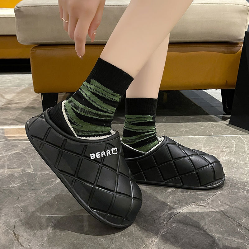 小熊棉拖防水保暖EVA马卡龙棉鞋懒人一脚蹬冬季防滑棉拖鞋室内