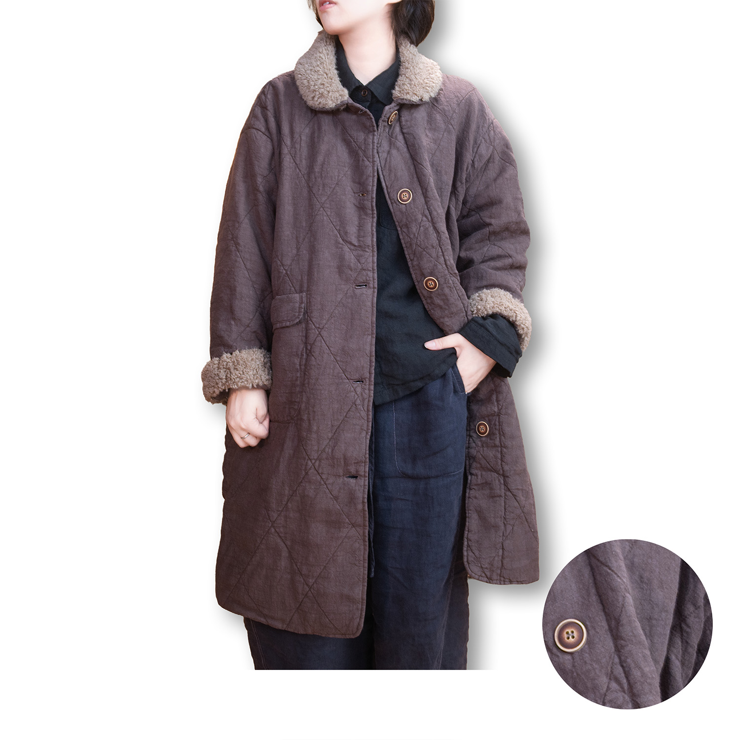 【亚麻羊羔绒棉服】寒冬新款宽松加厚亚麻羊羔绒棉服524