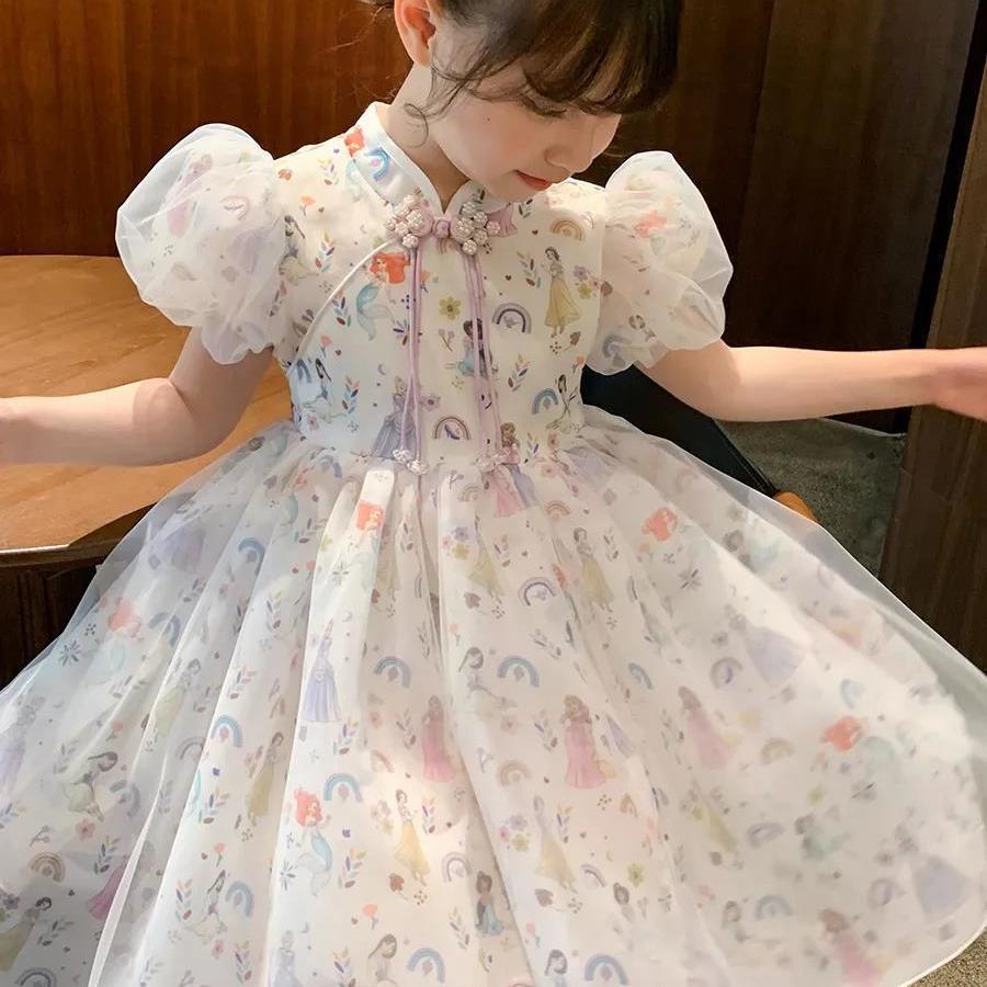 洛丽塔女童公主裙女童泡泡袖连衣裙2023最新款夏季旗袍裙儿童洛丽
