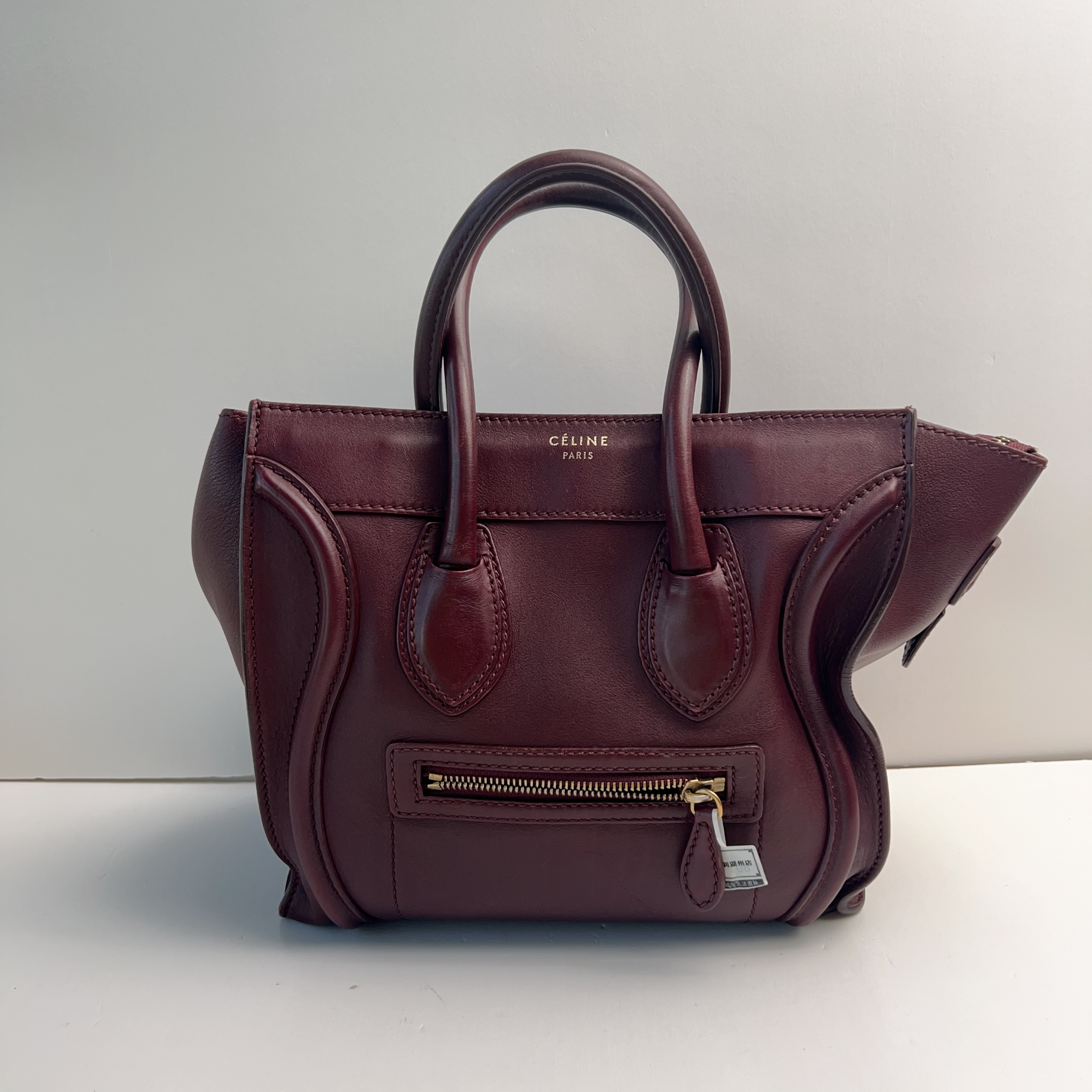 95新 Celine/思琳 思琳酒红色笑脸手提包