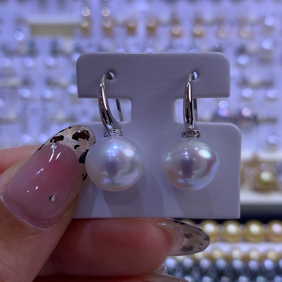 海水珍珠耳饰18K金镶嵌12/13mm澳白