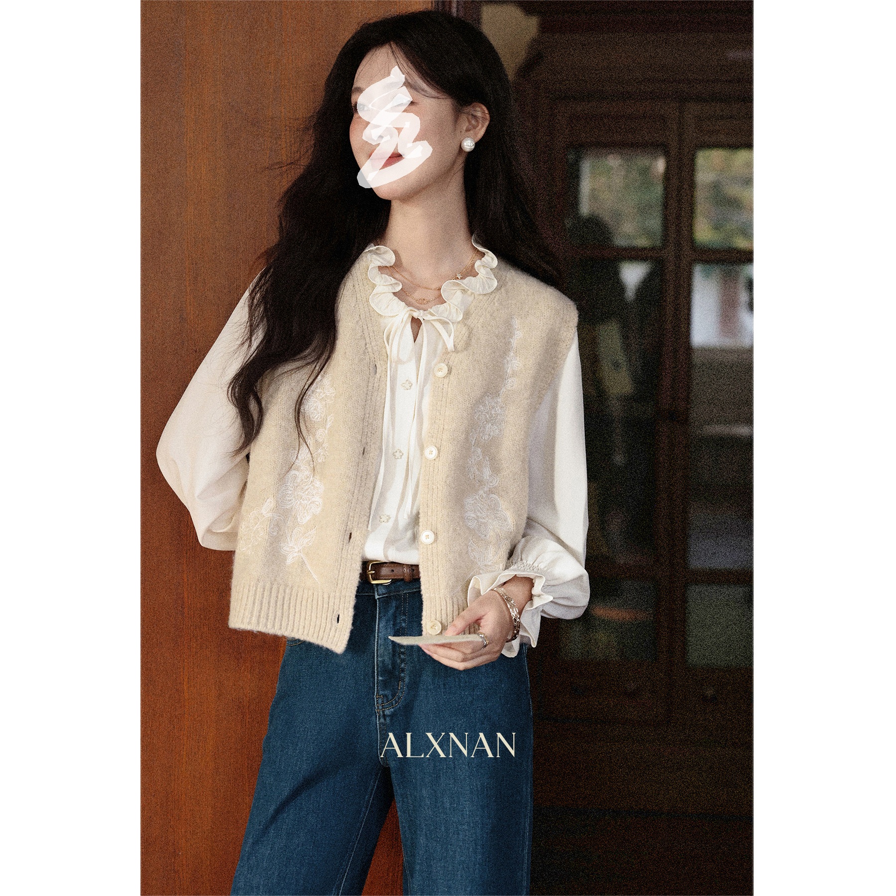 【品牌撤柜款ZB】无袖马甲毛衣针织开衫秋季叠穿杏色上衣L57223