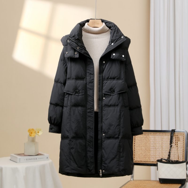 2025年冬季新款中长连帽羽绒服女韩版宽松休闲时尚百搭外套