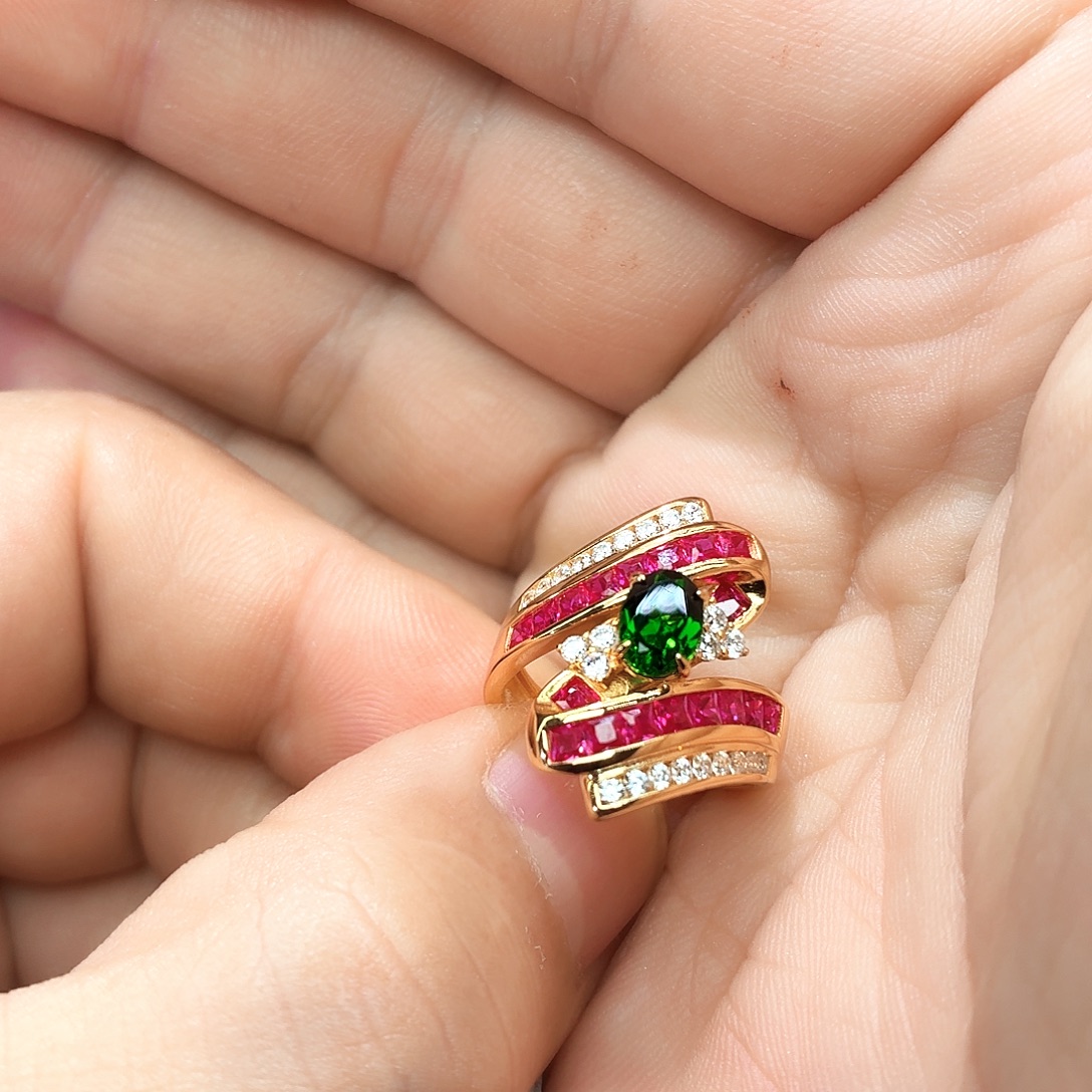 透辉石银S925镶嵌戒指