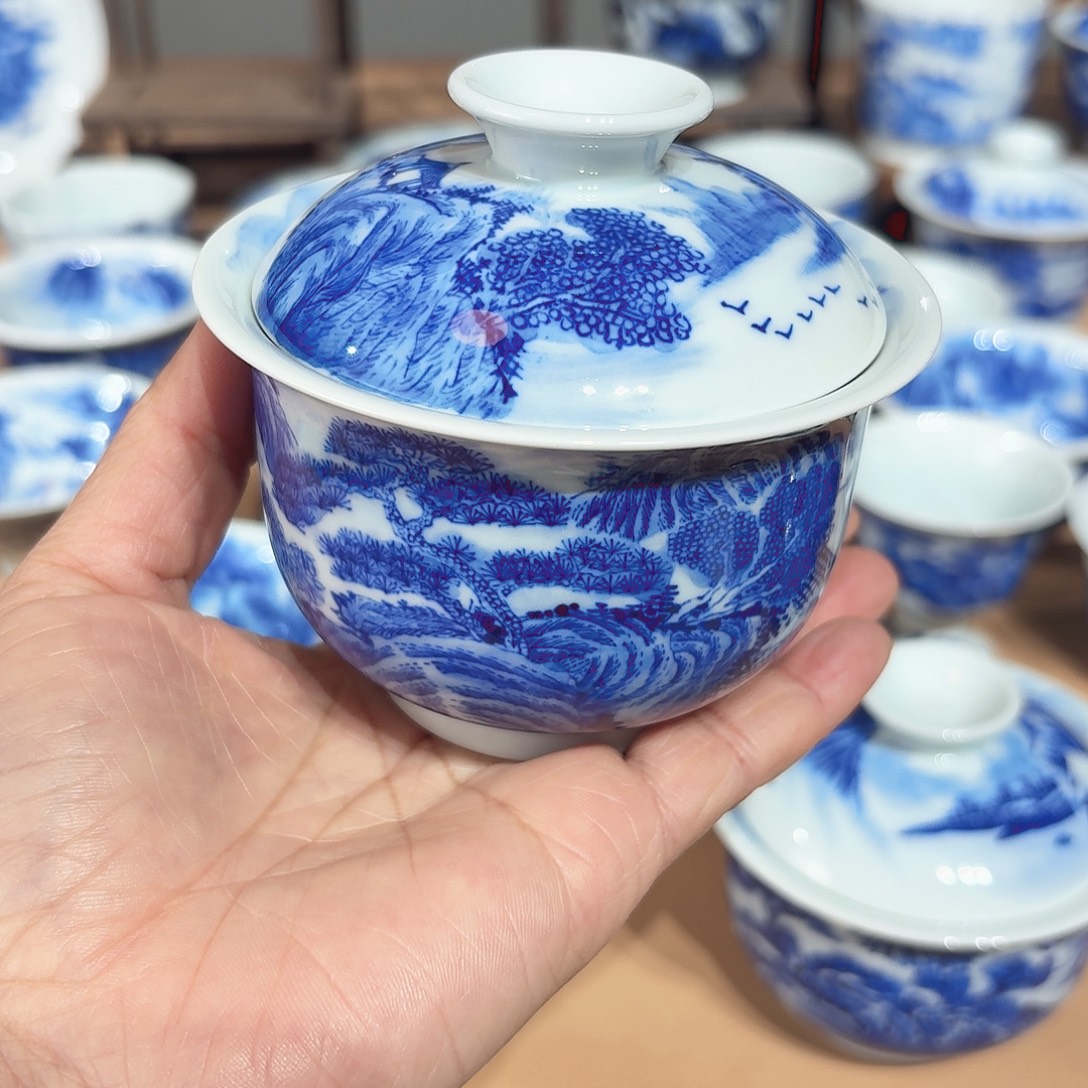 景德镇纯手绘盖碗微瑕