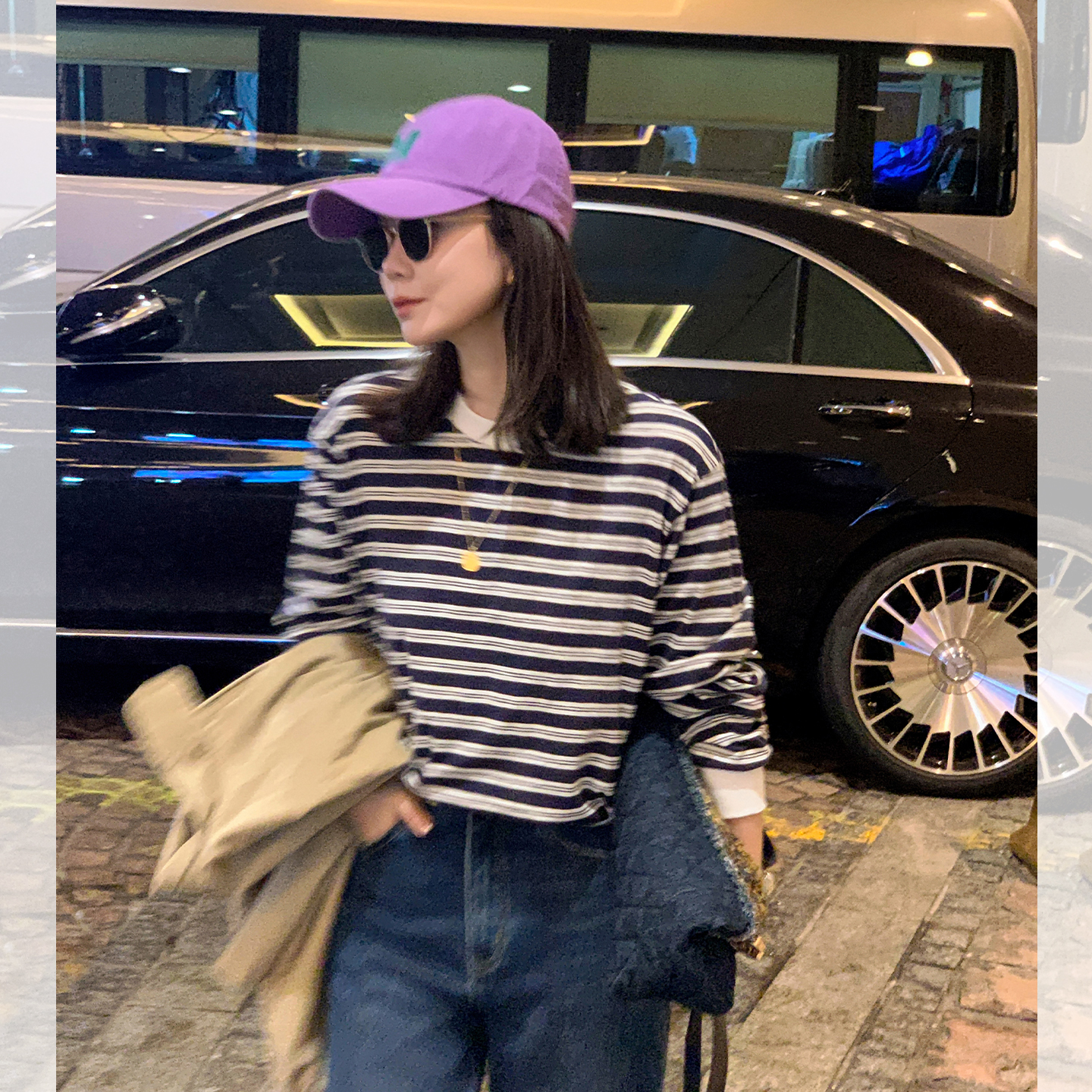 莉贝琳sisy条纹T恤女撞色百搭宽松长袖打底薄上衣S25103TS10
