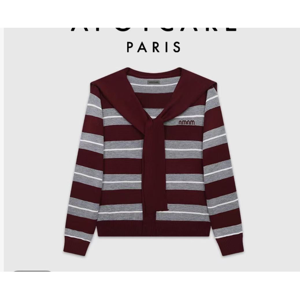 INS风针织秋季宽松型V领毛针织衫针织衫条纹拼色时尚w050