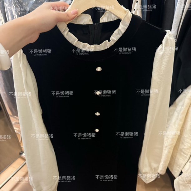 拼接款丝绒连衣裙～仿醋酸丝绒质感