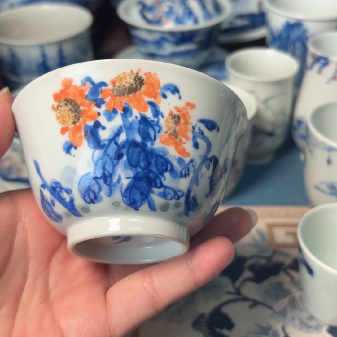 驀***首陶柴窑青花瓷写意杯