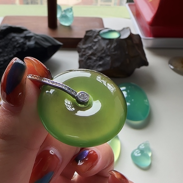 岫玉银S925镶嵌吊坠(不含链)