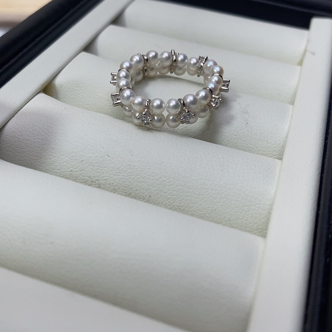 银S925镶嵌戒指淡水珍珠