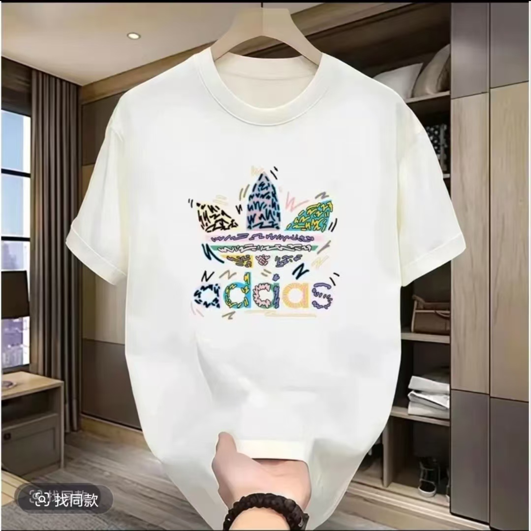 夏季圆领短袖纯棉男士百搭T恤宽松白色运动时尚ins