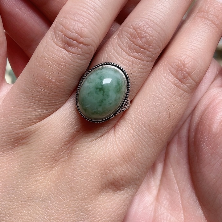 透闪石-蛇纹石玉戒指银S925镶嵌Y****?