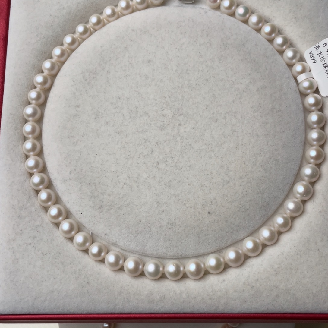 银S925镶嵌淡水珍珠颈饰8.5-9mm无核正圆