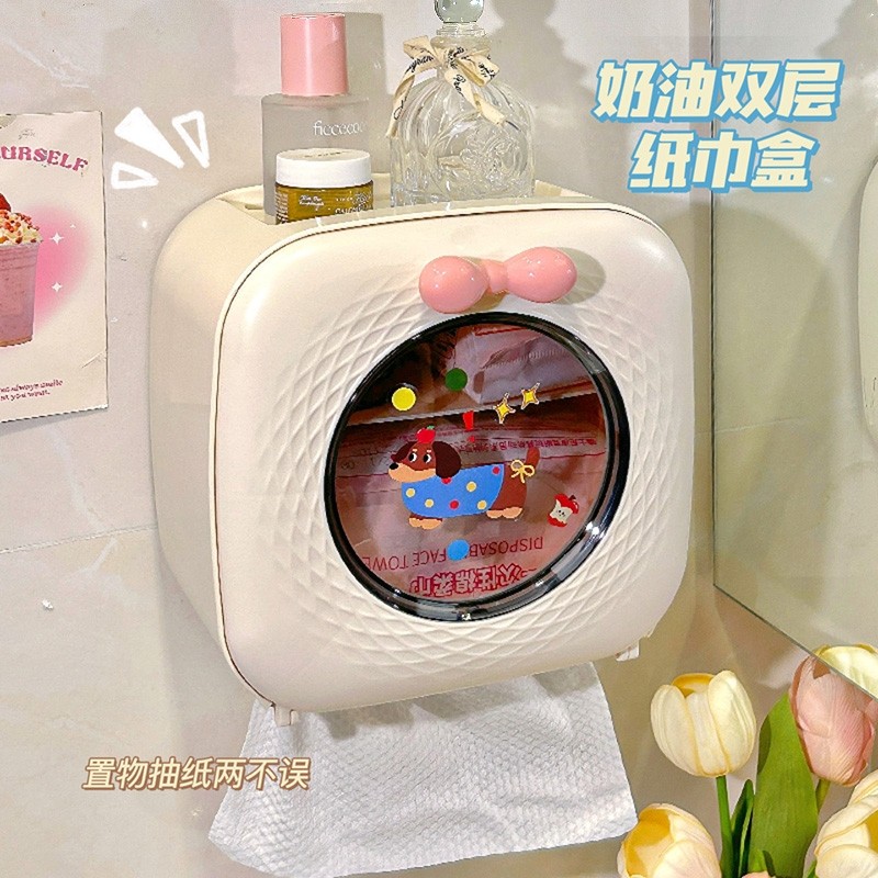 轻奢纸巾盒壁挂式免打孔卫生间防水卷纸收纳盒家用宿舍抽纸置物架