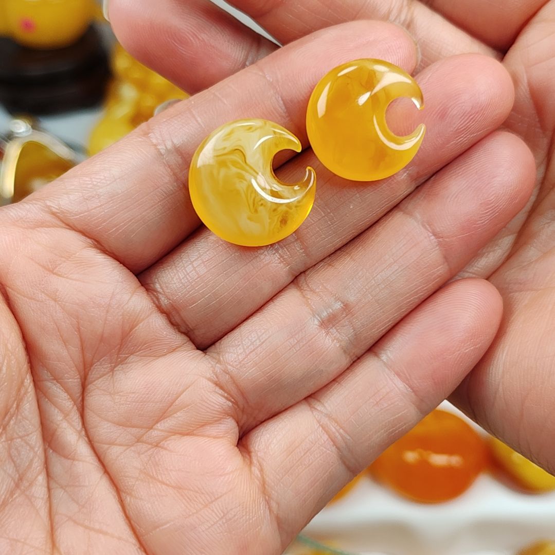 琥珀耳饰银S925镀金镶嵌