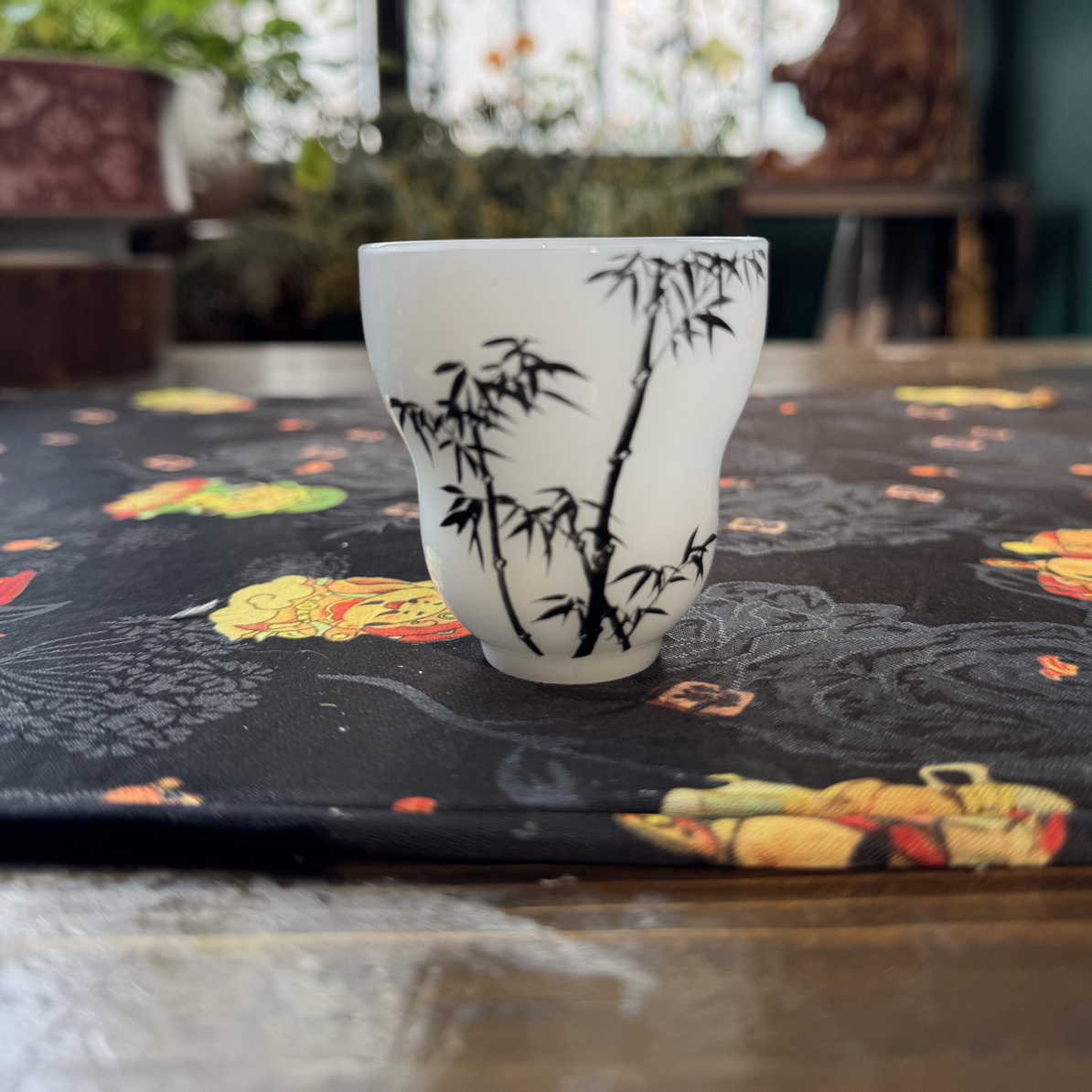 手工手绘冰种青花墨彩竹子葫芦杯（超七天售后不退换）