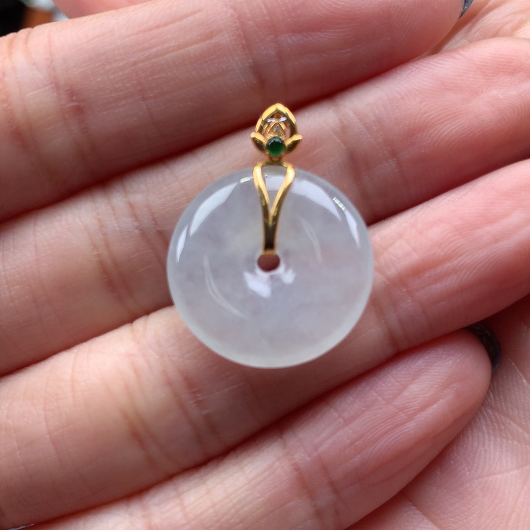 翡翠吊坠(不含链)18K金镶嵌平安扣