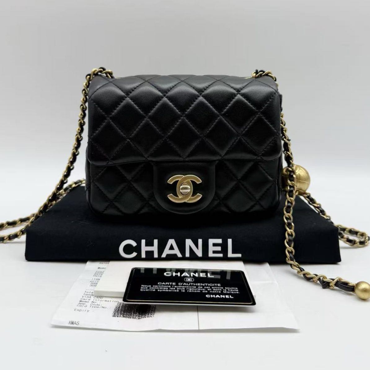 95新 Chanel/香奈儿 cf黑金金球大mini方胖子 链条包81700