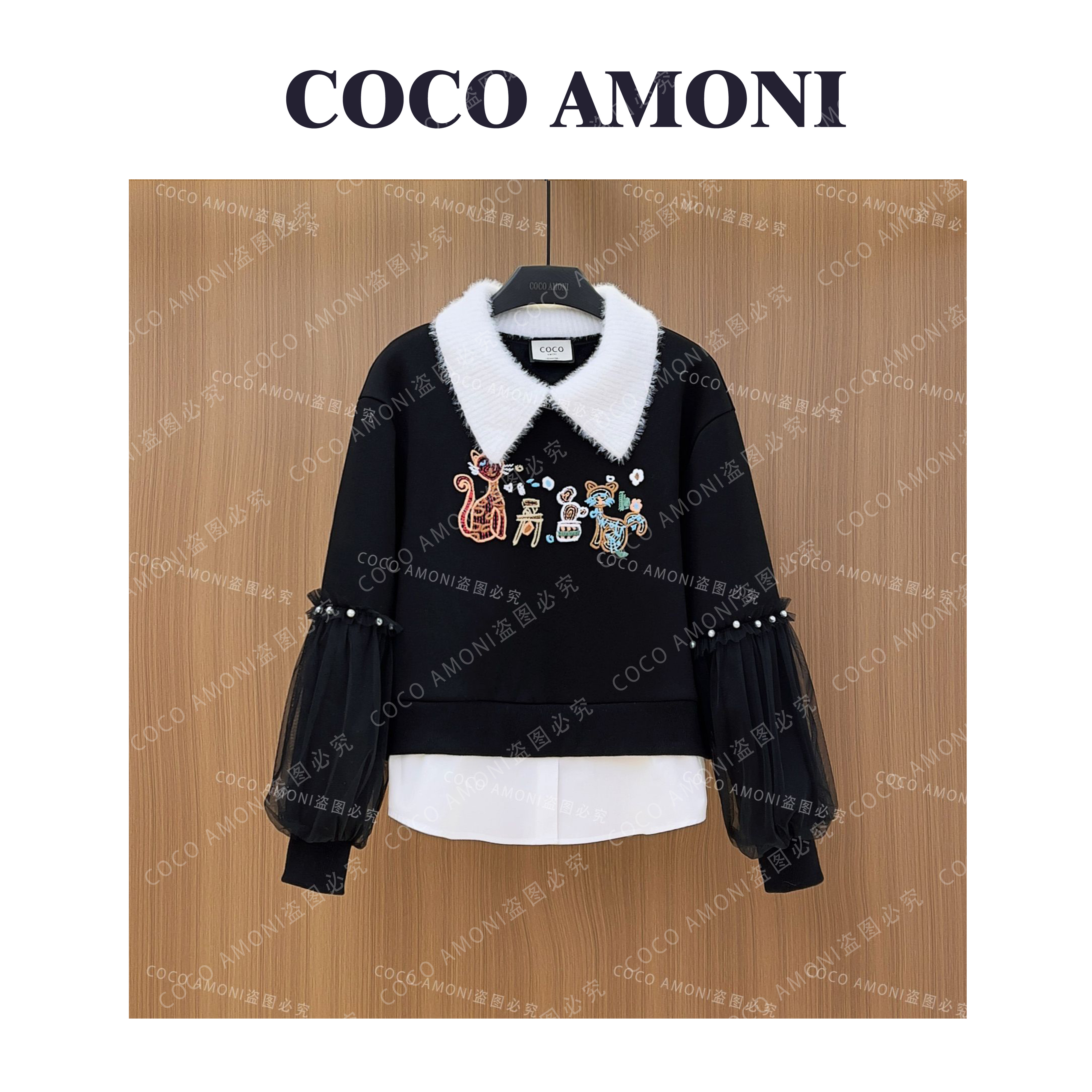 新款设计师百搭假两件女装重工气质简约减龄显瘦长袖卫衣AD264