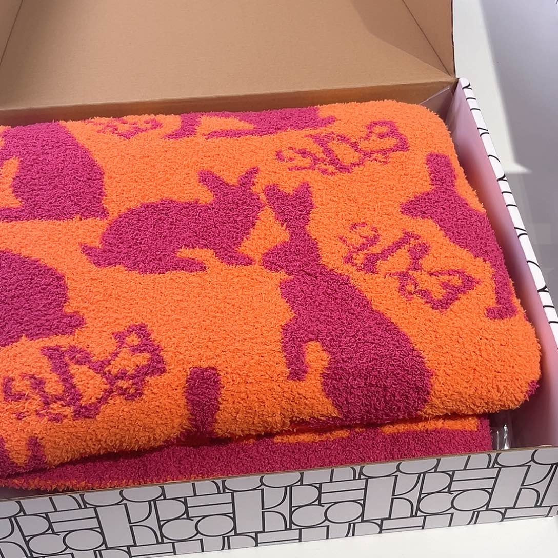 毛绒半边绒兔兔纹毛毯