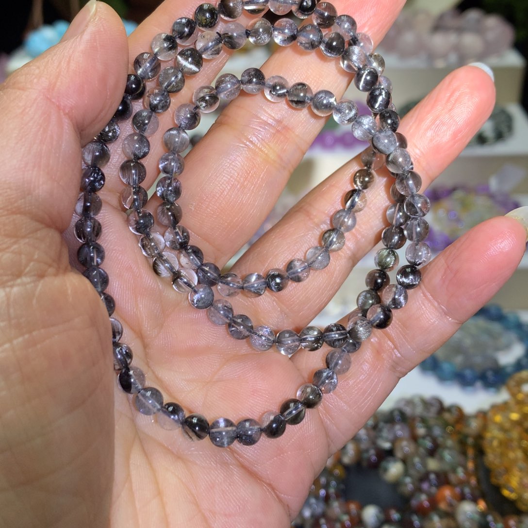 水晶手链未镶嵌天然黑银泰