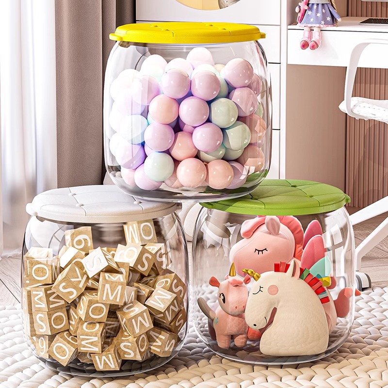 透明收纳凳家用防尘娃娃毛绒玩具收纳桶大容量儿童亚克力收纳桶凳