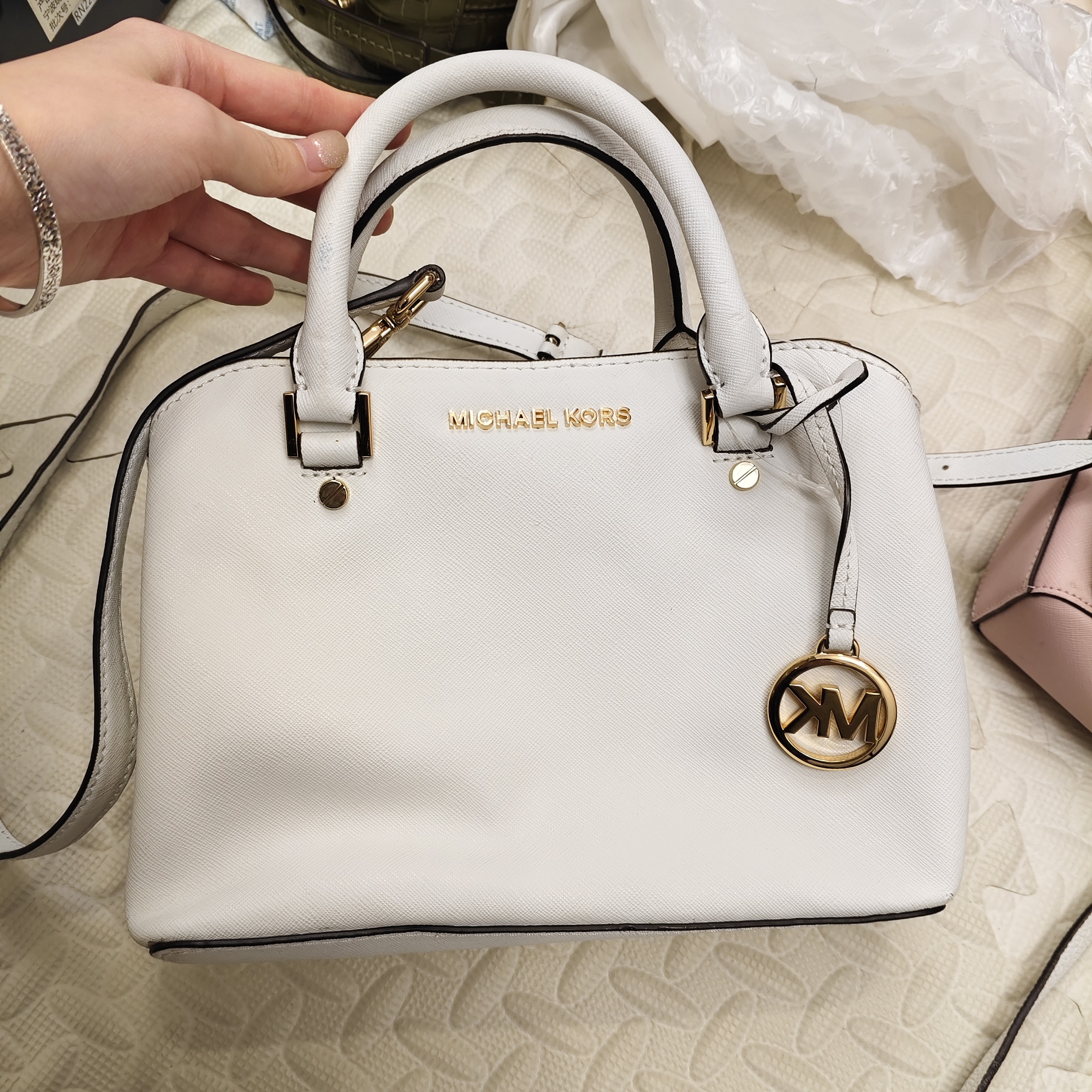 99新 MICHAEL KORS/迈克高仕 大麦中古/mk白色手提斜挎包/女士