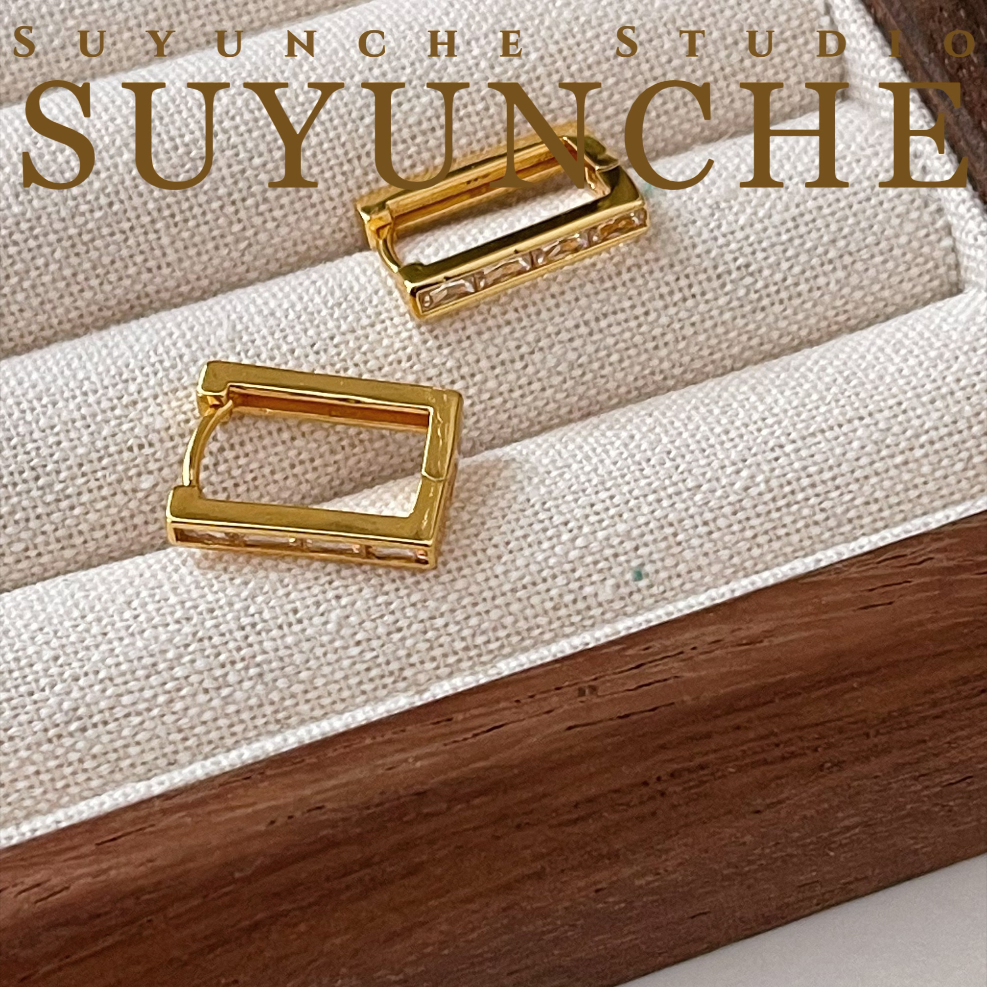 铜合金合成锆石耳饰 Suyunche2322时尚长方形大气气质耳扣耳环