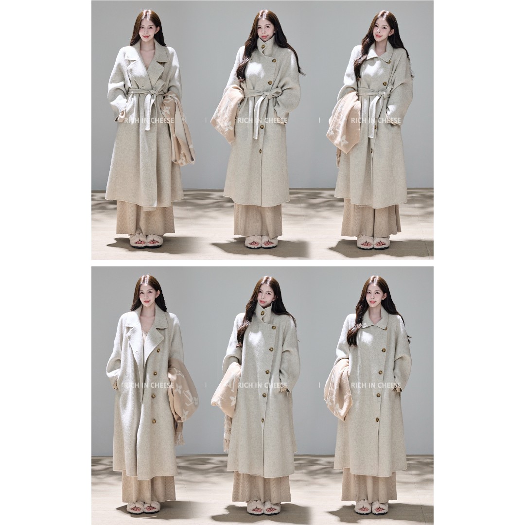 舒胡蕾 优雅冬日 100%绵羊毛全手工双面呢设计感百搭时尚毛呢大衣